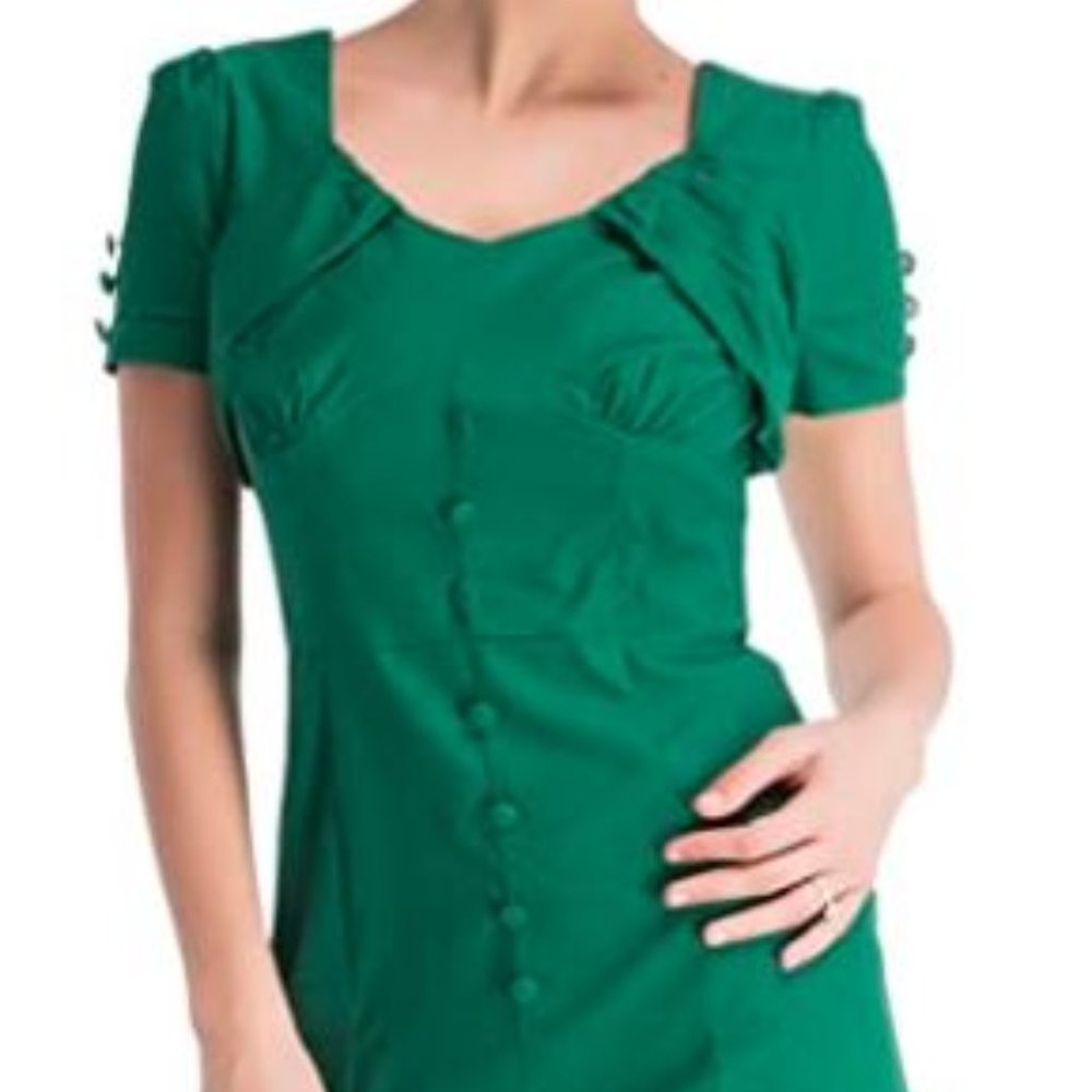 Wrap Twist Ruched Vintage Green Dress - Small